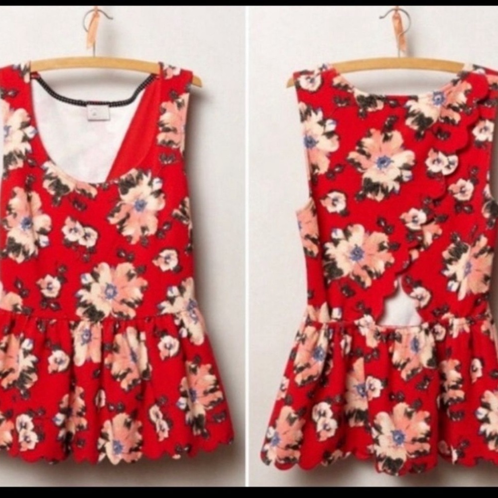 Anthropologie red floral top